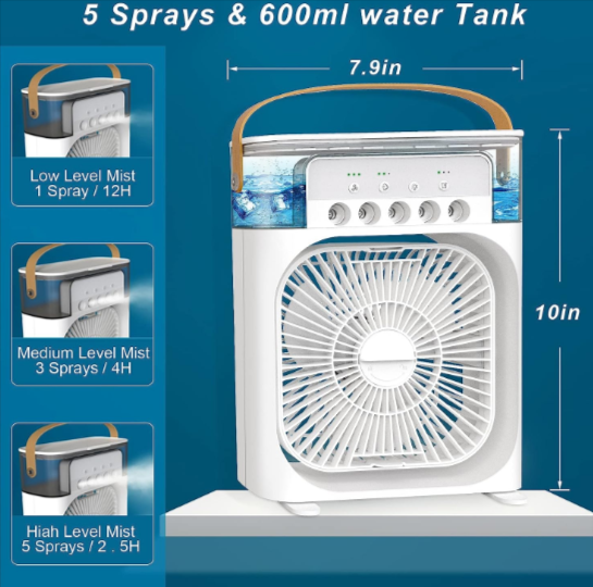 Portable Humidifier Air Cooler Mist Fan Mini Cooler with 3 Speed Mode