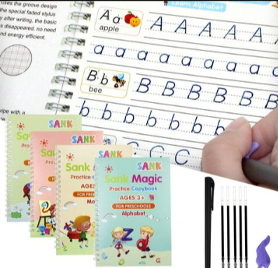 Magic Practice Copybook (4 Books + 1 Pen + 10 Refills + 1 Grip) + UPI 50Rs OFF