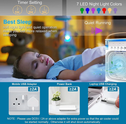 Portable Humidifier Air Cooler Mist Fan Mini Cooler with 3 Speed Mode