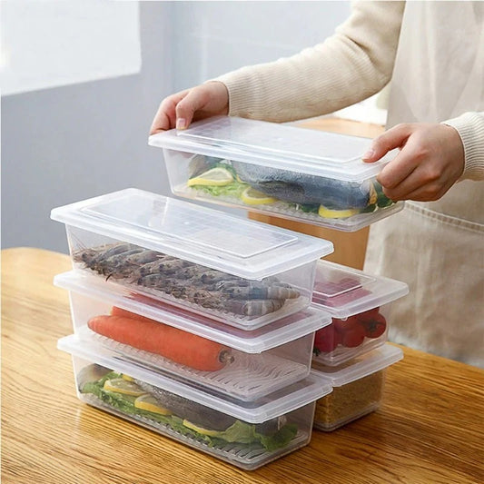 Fridge Veggie Fresh Food Storage Container with Lid & Drain Tray (Pack of 6)