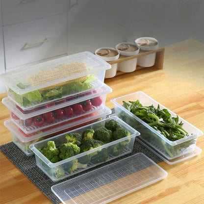 Fridge Veggie Fresh Food Storage Container with Lid & Drain Tray (Pack of 6)
