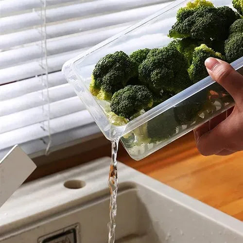 Fridge Veggie Fresh Food Storage Container with Lid & Drain Tray (Pack of 6)