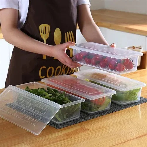 Fridge Veggie Fresh Food Storage Container with Lid & Drain Tray (Pack of 6)