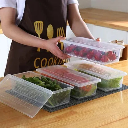 Fridge Veggie Fresh Food Storage Container with Lid & Drain Tray (Pack of 6)